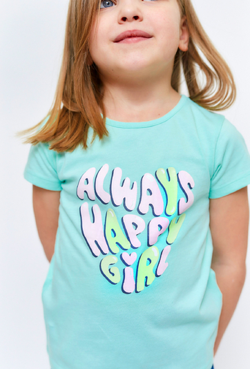 Dziewczęcy t-shirt z błyszczącym nadrukiem