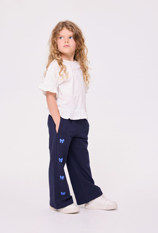 Spodnie dziewczęce wide leg z kokardkami
