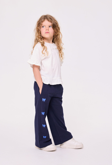 Spodnie dziewczęce wide leg z kokardkami