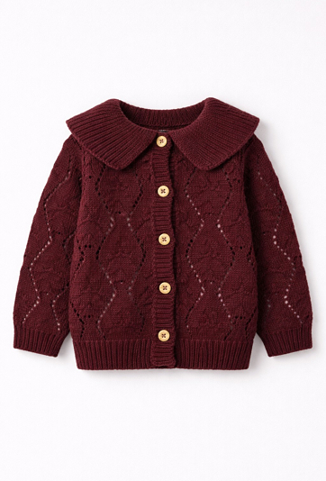 Burgundowy sweter rozpinany z kołnierzykiem 