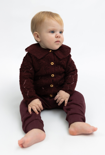 Burgundowy sweter rozpinany z kołnierzykiem 