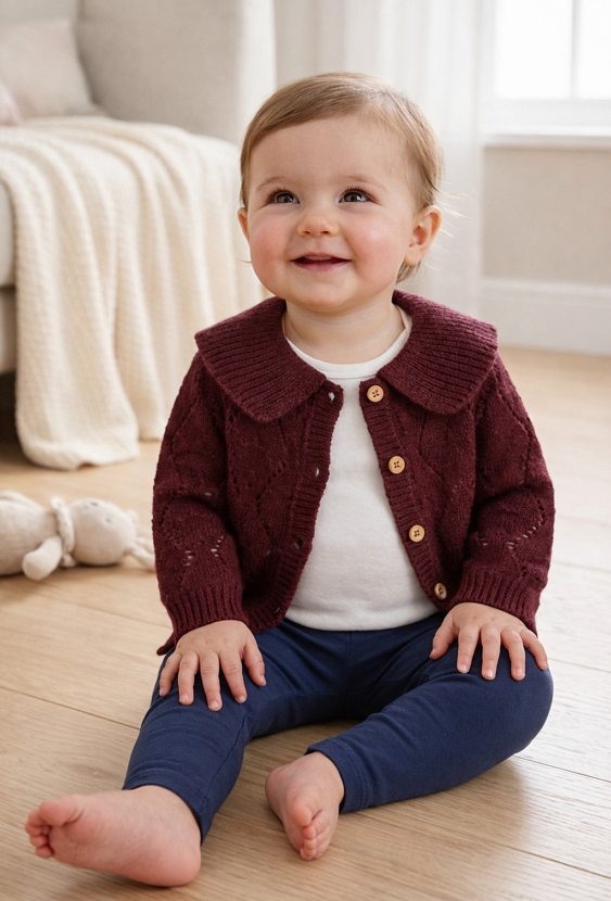 Burgundowy sweter rozpinany z kołnierzykiem 