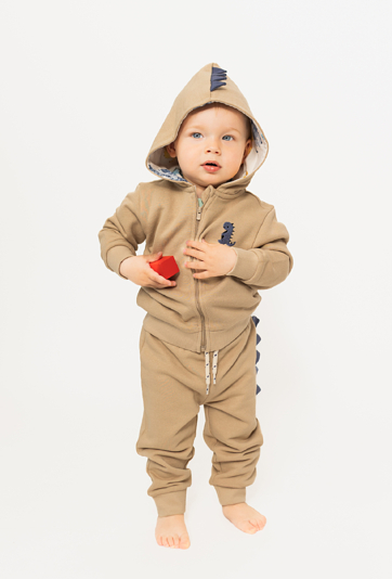 Bluza niemowlęca rozpinana z kapturem - beżowa z dinozaurem