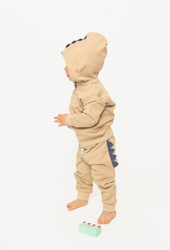 Bluza niemowlęca rozpinana z kapturem - beżowa z dinozaurem