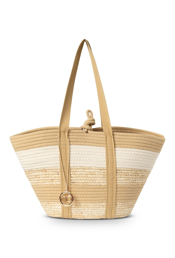 Pleciona torba plażowa w paski.