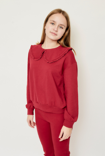 Bordowa bluza dziewczęca z kołnierzykiem