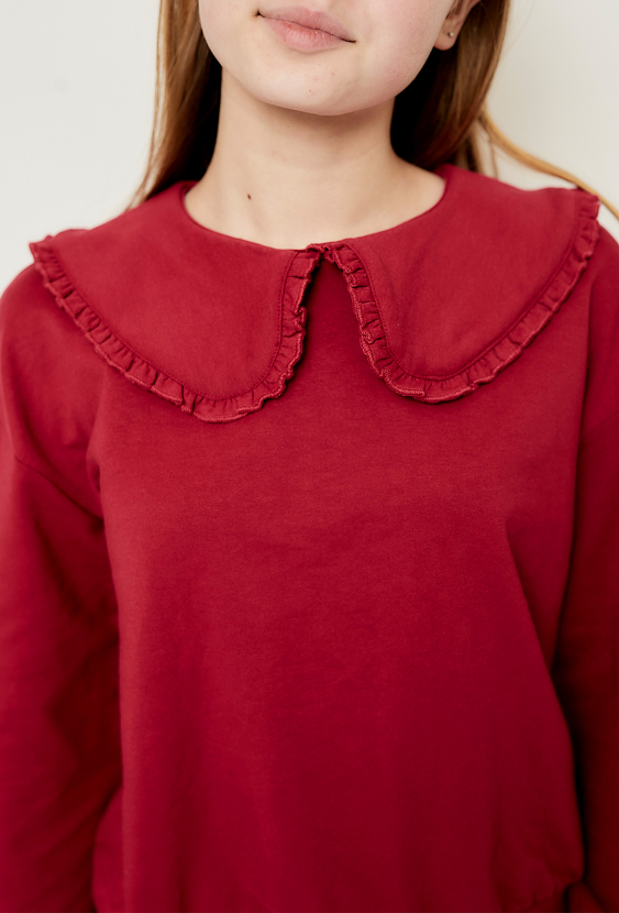 Bordowa bluza dziewczęca z kołnierzykiem