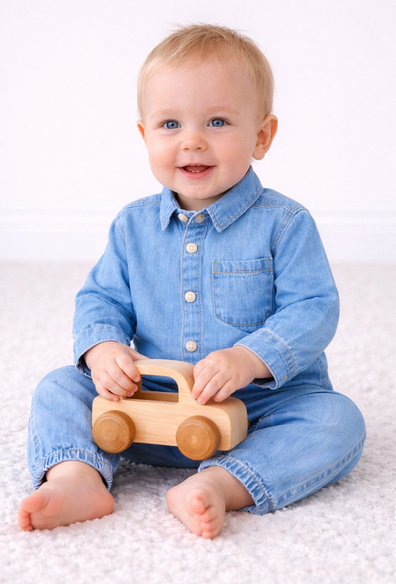 Niebieska jeansowa koszula dla niemowlaka