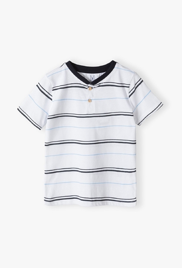 Biały t-shirt chłopięcy w granatowe paski - Max&Mia