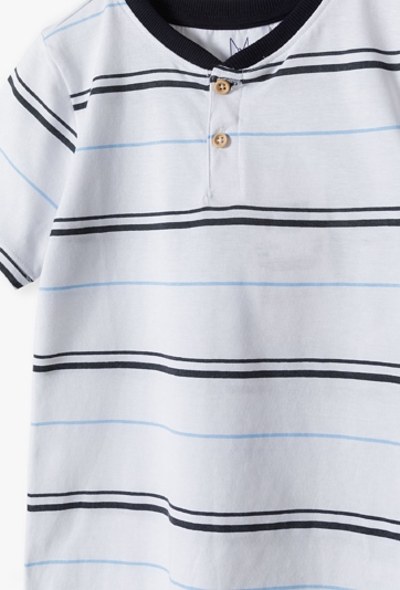 Biały t-shirt chłopięcy w granatowe paski - Max&Mia