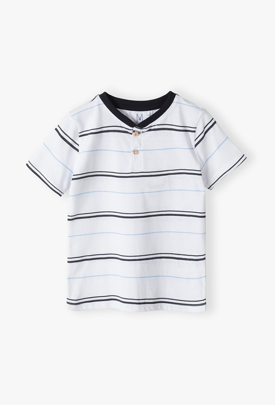 Biały t-shirt chłopięcy w granatowe paski - Max&Mia
