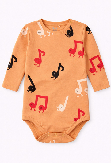 Body z długim rękawem  - kolorowe nutki