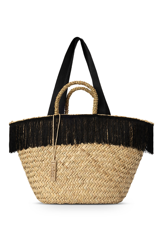 Shopperka pleciona NOBO z frędzlami – koszyk plażowy i miejski