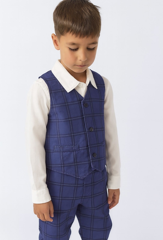 Elegancka chłopięca kamizelka garniturowa w kratę