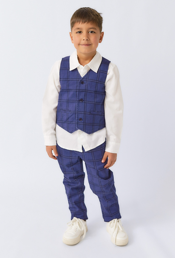 Elegancka chłopięca kamizelka garniturowa w kratę