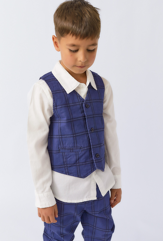Elegancka chłopięca kamizelka garniturowa w kratę