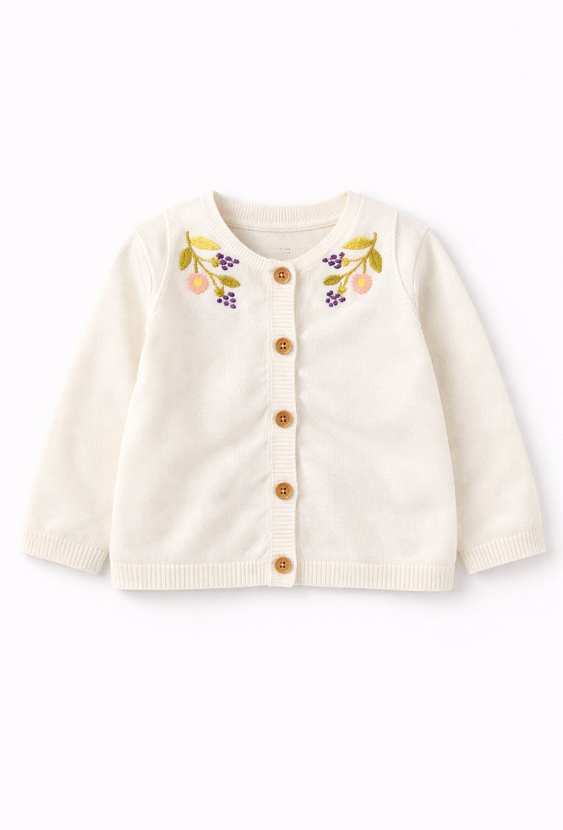 Sweter niemowlęcy rozpinany z motywem kwiatowym