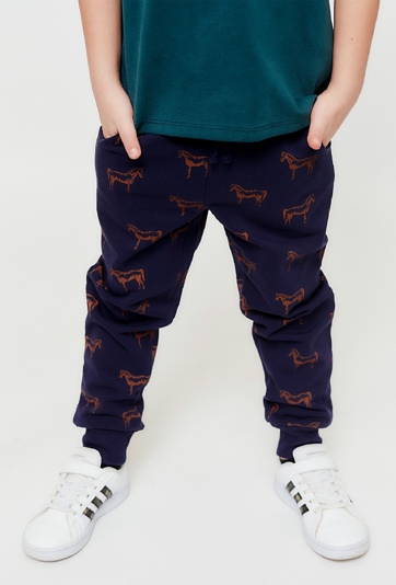 Granatowe spodnie dresowe z nadrukiem