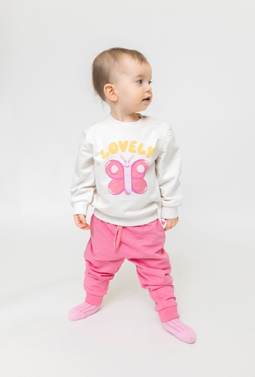 Bluza dresowa dla niemowlaka - ecru z motylkiem