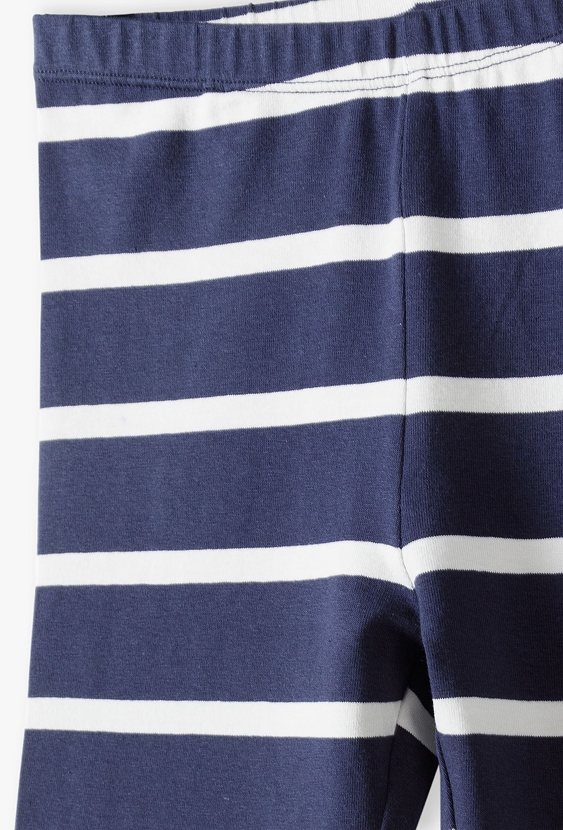 Dzianinowe leginsy dziewczęce granatowe w białe paski - 5.10.15.