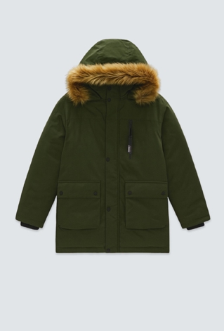 Kurtka zimowa chłopięca z kapturem i futerkiem