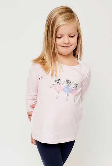 Bluzka dziewczęca różowa z długim rękawem - baletnice - 5.10.15.