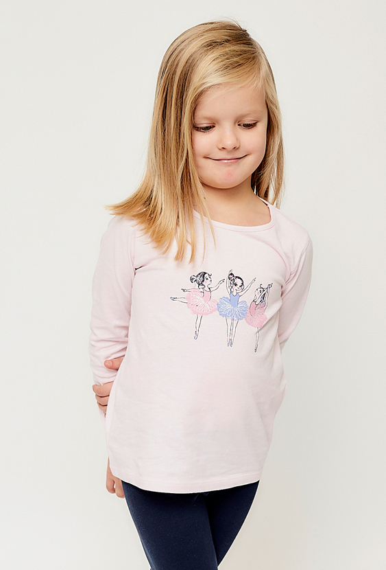 Bluzka dziewczęca różowa z długim rękawem - baletnice - 5.10.15.