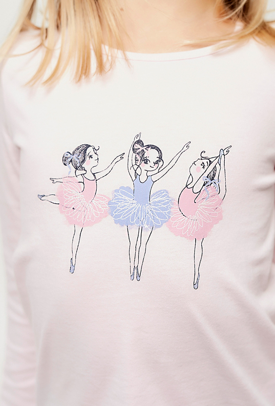 Bluzka dziewczęca różowa z długim rękawem - baletnice - 5.10.15.