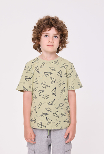 T-shirt chłopięcy z nadrukiem papierowych samolotów