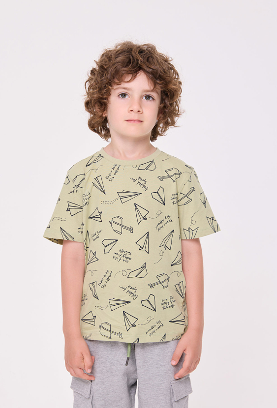 T-shirt chłopięcy z nadrukiem papierowych samolotów