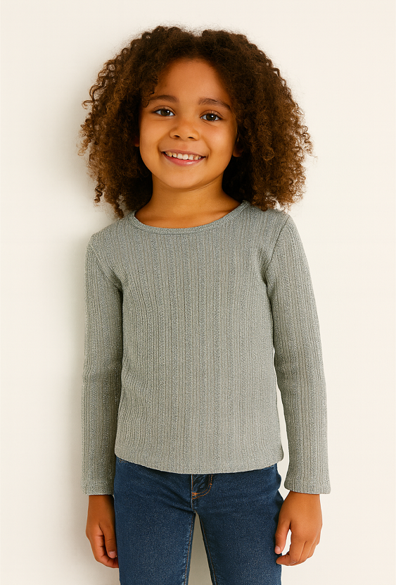 Dziewczęca bluzka prążkowana z połyskiem