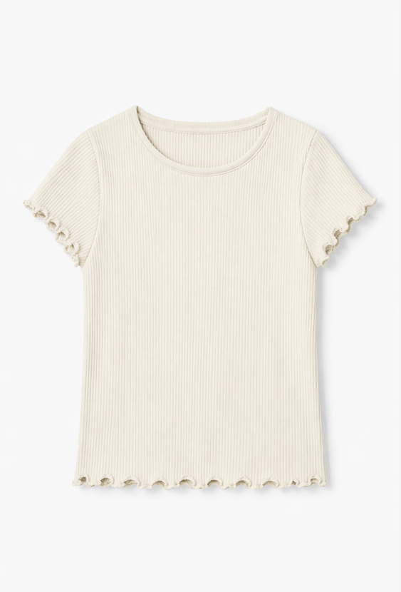 T-shirt dziewczęcy z falowanym wykończeniem