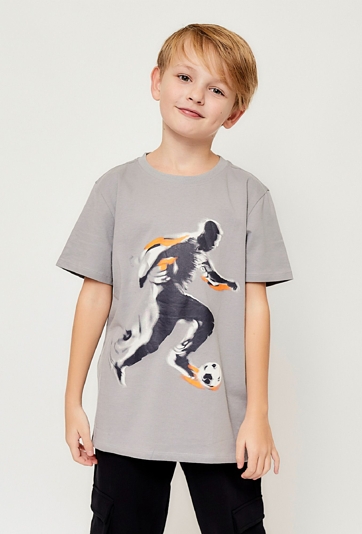 Szara koszulka chłopięca - piłkarski nadruk