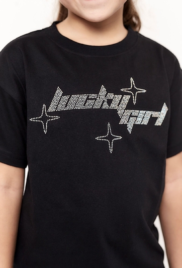 Czarna koszulka dziewczęca z napisem - lucky girl