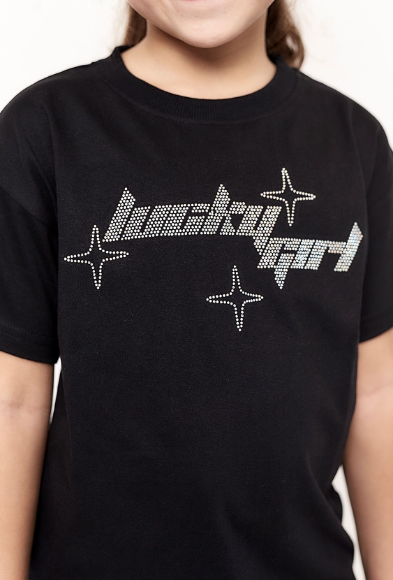 Czarna koszulka dziewczęca z napisem - lucky girl