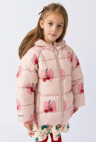Różowa kurtka zimowa dziewczęca w wiśnie i kokardki