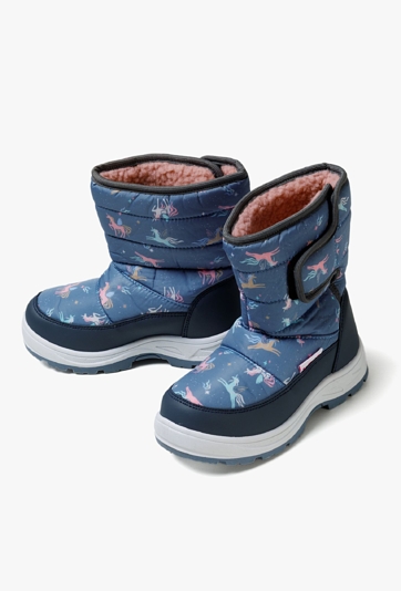 Buty zimowe- śniegowce dla dziewczynki - niebieskie w jednorożce