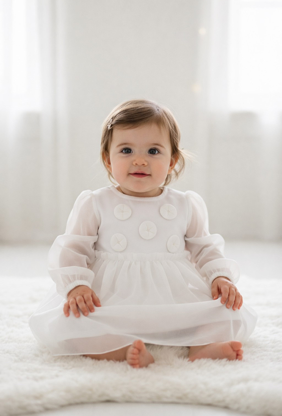 Biały komplet dla niemowlaka – sukienka i majteczki