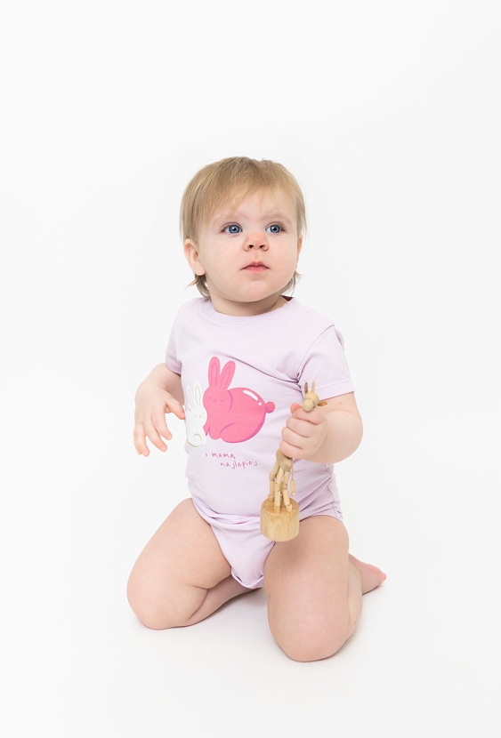 Body z krótkim rękawem - różowe w króliczki