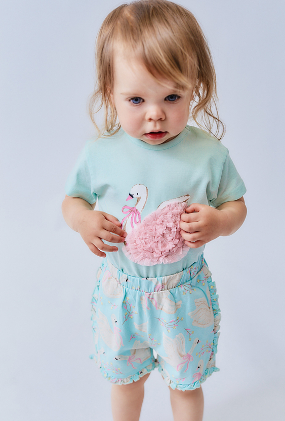 Body dla dziewczynki - niebieskie z łabędziem