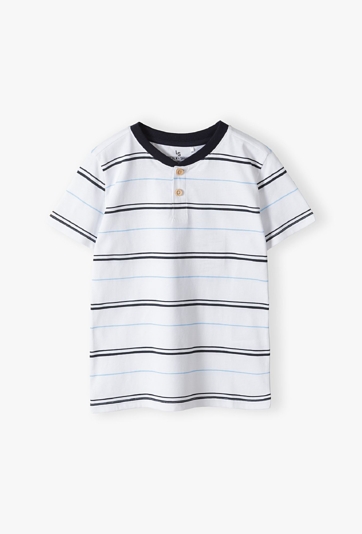 T-shirt dla chłopca - biały w granatowe paski - Lincoln&Sharks