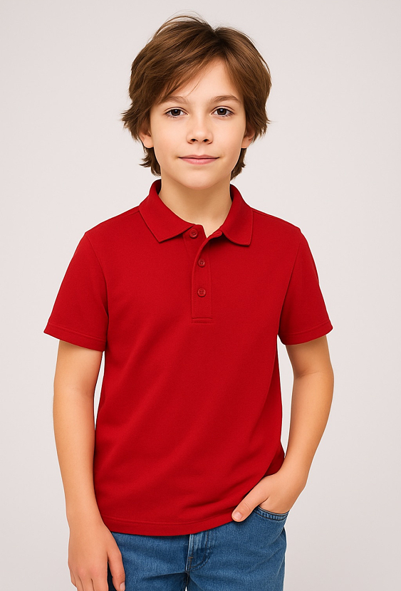 T-shirt chłopięcy czerwony z kołnierzykiem