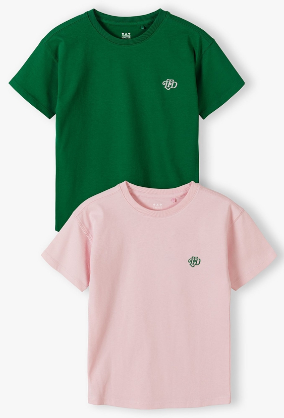 Różowy i zielony t-shirt dla dziewczynki - 2pak