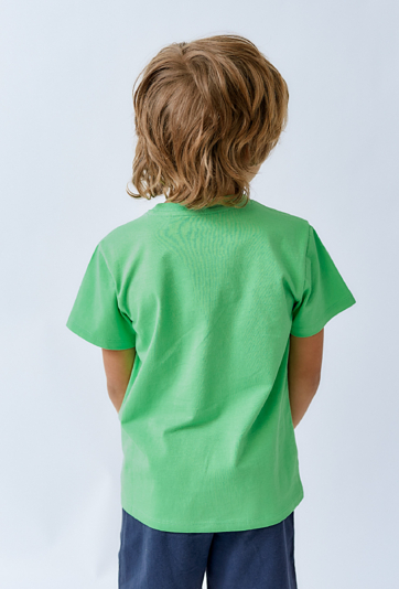 Bawełniany t-shirt dla chłopca - zielony z nadrukiem pająka