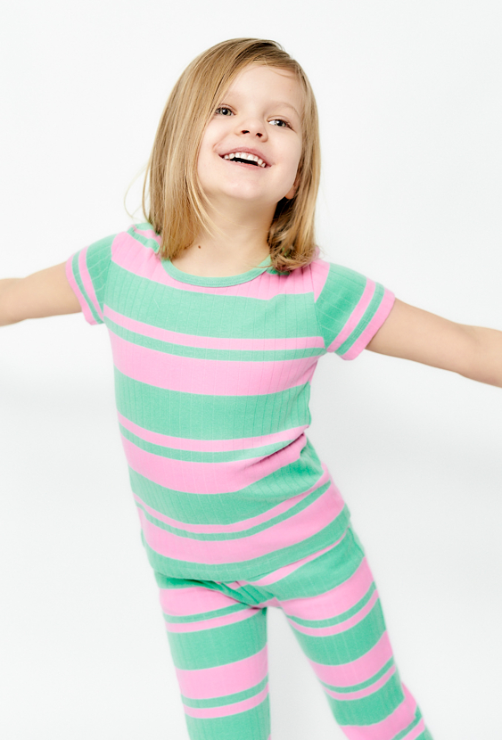 T-shirt w zielono-różowe paski