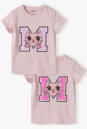 Różowa bluzka z krótkim rękawem - Kot - 5.10.15.