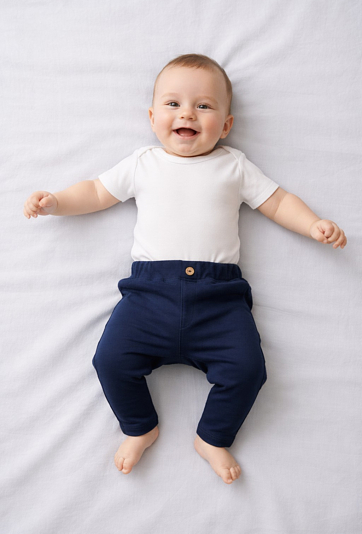Spodnie niemowlęce bawełniane z regulacją w pasie – chłopiec