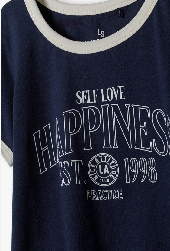 T-shirt dziewczęcy z napisem HAPPINESS