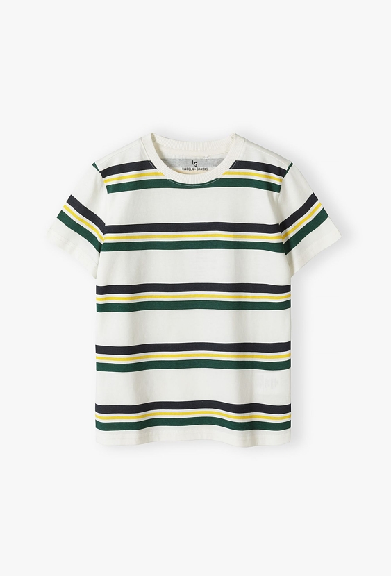 Bawełniany t-shirt dla chłopca - biały w paski - Lincoln&Sharks