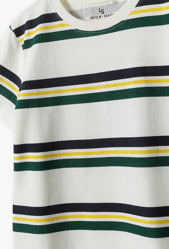 Bawełniany t-shirt dla chłopca - biały w paski - Lincoln&Sharks